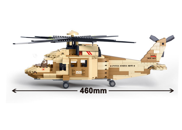 Sluban 439Pcs  #0509 Army Black Hawk Attack Helicopter DIY Building Block NEW 